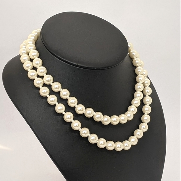 DESIGNER ERWIN PEARL VINTAGE DOUBLE STRAND FAUX PEARL FANCY CLASP CHOKER GOLD-PL - Picture 3 of 9